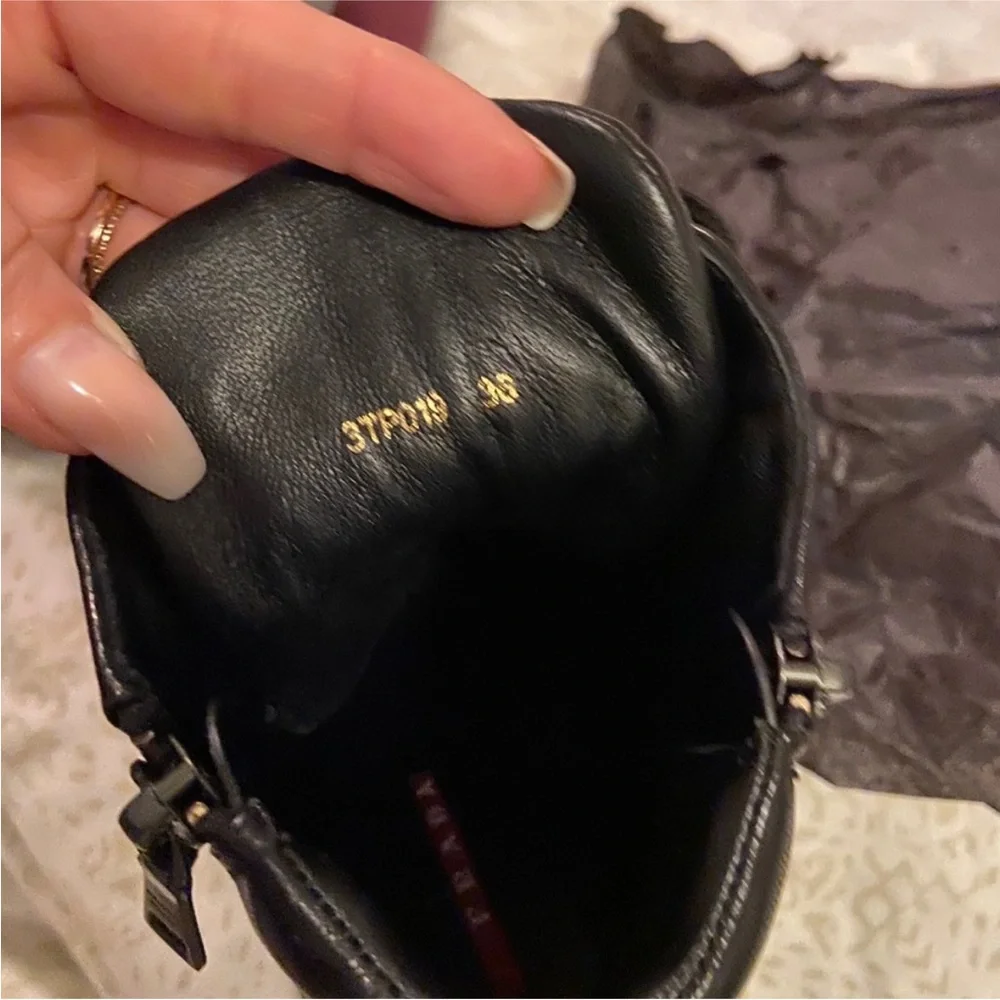 Prada Black Leather High-Heel Lace-Up Ankle Boot with Strap - Picture 7 of 7